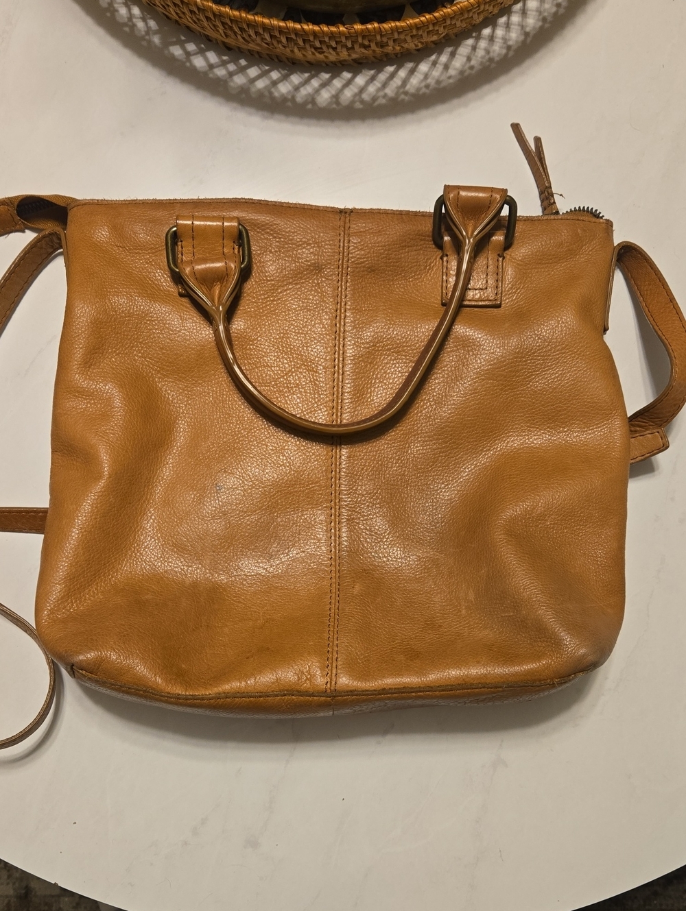 American Leather Leather Tan Leather Tote Bag with Shoulder Strap - Picture 3 of 5
